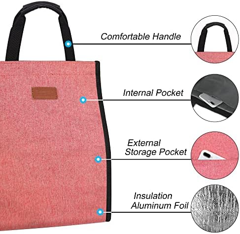 Lancheiras para mulheres de almoço reutilizável isolado com bolso interno, sacola de almoço para o trabalho