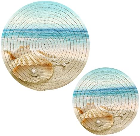 Xigua Beach Seashell Round Trivets Sunder de maconha Conjunto de 2 - de algodão puro Poods quentes, não deslizamento