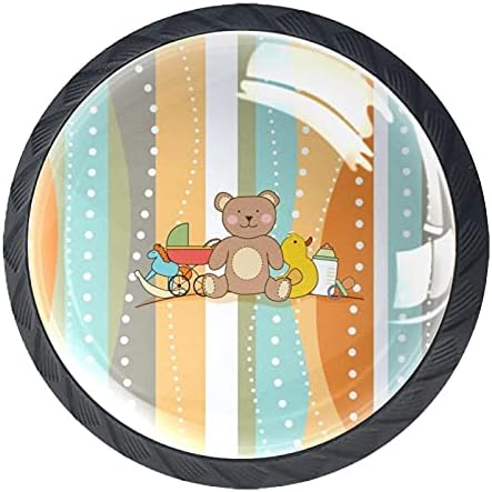 Kraido Bear e Stripe Pattern Suaderles 4 peças botões redondos de armário com parafusos adequados para o banheiro em casa