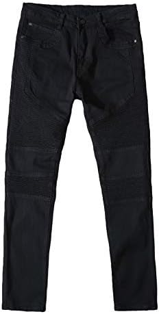 Andongnywell Men Slim Fit Jeans Patch rasgado jeans angustiado Biker Moto Demin calça com zíper deco deco