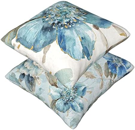 Capas de travesseiro de arremesso floral azul 18 x 18 polegadas conjunto de 2 primavera no verão da fazenda casa de