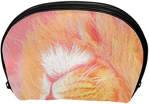 Saco de maquiagem pequeno, organizador cosmético da bolsa com zíper para mulheres e meninas, padrão de leão animal grande gato rosa