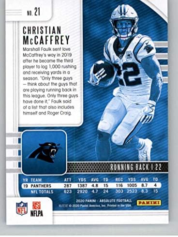 2020 Panini Green Absolute 21 Christian McCaffrey Carolina Panthers NFL Football Trading Card