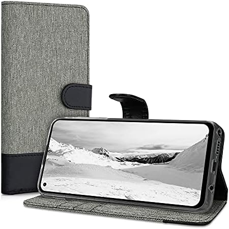Caixa da carteira Kwmobile Compatível com Motorola Moto G Stylus 5G - Caso Tecido e Faux Leather Phone Tampa - cinza/preto