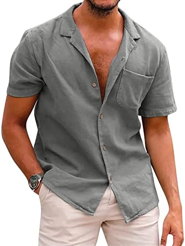 Camisa de linho de algodão masculina botão de manga curta para baixo camiseta de gola de manobra seca rápida T-shirt Gentlemen