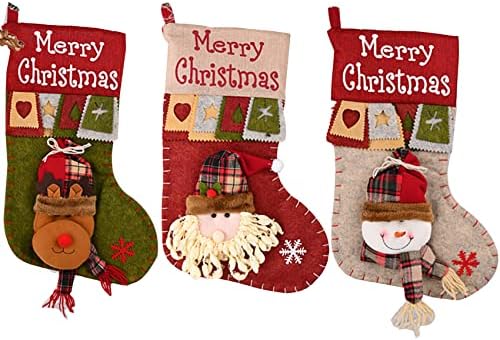 Agradi 3 Pack Big Xmas Stoques Decoração de Snowman, Papai Noel, Rena Classic Christmas Socks são adequados para as decorações de Natal