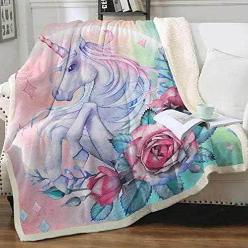 Sleepwish Unicorn Rose Print Super Soft Throw Blanket rosa azul mágico manta de cavalo meninas de fantasia Lã cobertas bebê
