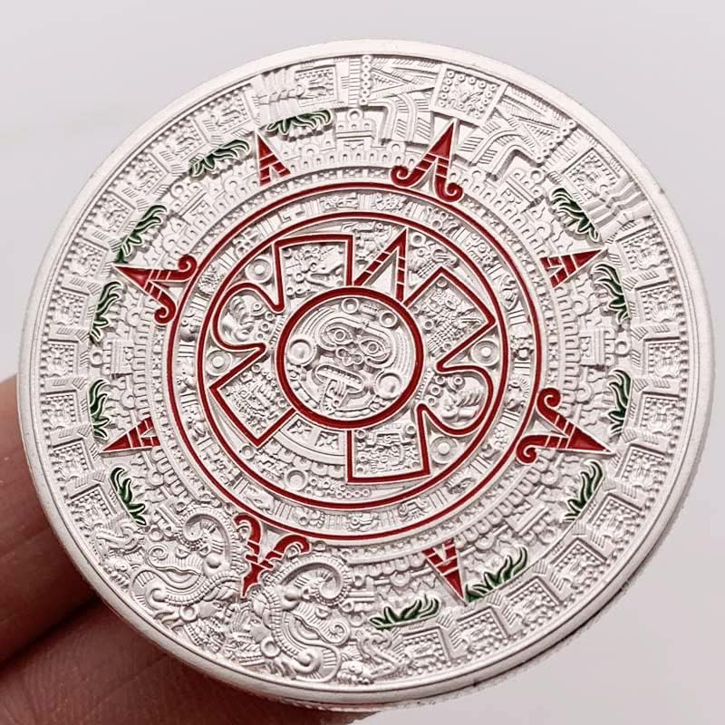 American Point Paint Dragon calendário maia Aztec Medalha Prazada de Medalha Colera Coupa de Moeda Comemorativa Coin