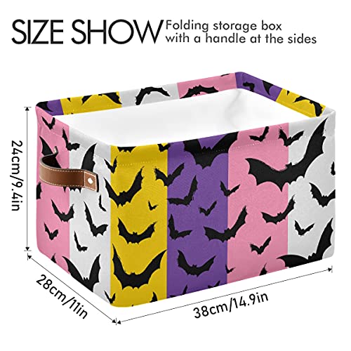Colorido bat halloween armazenamento de armazenamento dobrável com retângulo retângulo à prova d'água cesta de sereia