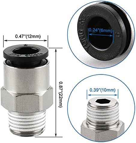 Baomain 1/8 pt fios masculinos de 6 mm Push em conjunto PC6-01 Conector pneumático Pacote de acessórios rápidos de 10