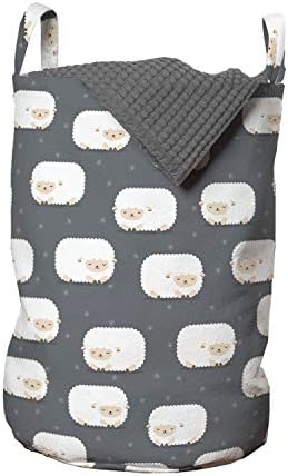 Bolsa de lavanderia de ovelha de Ambesonne, tema de dormir ao longo do estilo de desenho animado do sono noturno, cesta