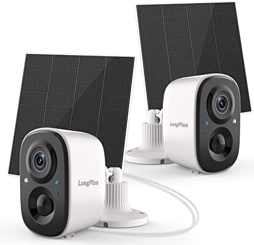 Câmeras de segurança solar de longplus, sem fio, sem fio, 2 pacote de câmera solar segurança ao ar livre, visão noturna