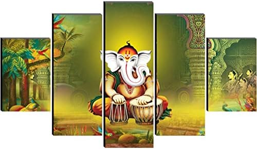SAF Conjunto de 5 Ganesha Religious Modern Art Home Decorativa Pintura de parede 30 polegadas x 18 polegadas PNLS32238