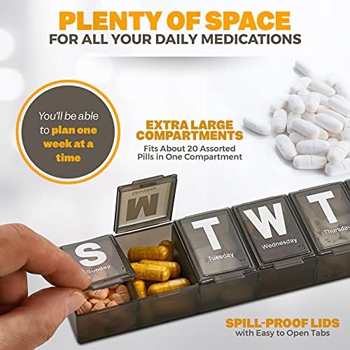 Organizador semanal da pílula - Extra grande com letras de jumbo de fácil leitura, recipiente de vitamina, BPA Free - Caixa
