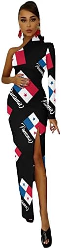 Vestido feminino da bandeira do Panamá um ombro de manga longa