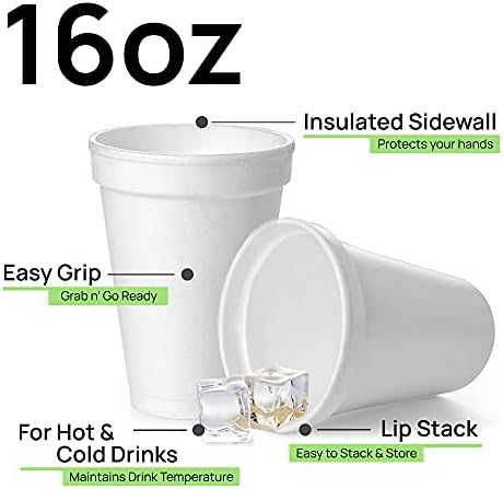 16 oz de copos de espuma descartável, copo de espuma branca isola as bebidas quentes e frias, feitas nos EUA, xícaras de go