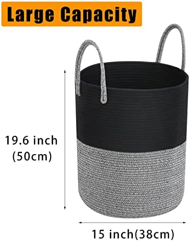 Ianzhi grande cesta de corda de algodão alta, caixa de armazenamento de cestas de lavanderia de 58L, cesto de roupas dobráveis