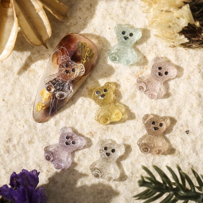 50pcs manicure urso animal transparente transparente tridimensional mini mini resina fofa pintura versátil jóias de unhas de