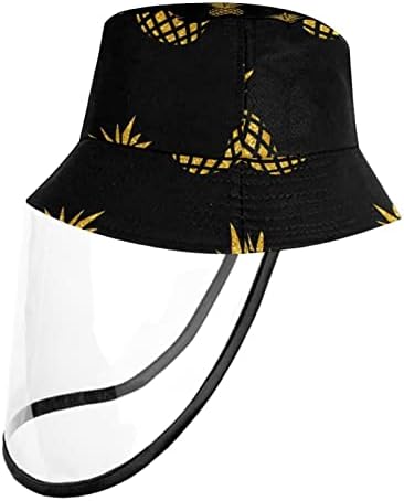 Chapéu de proteção para adultos com escudo facial, chapéu de pescador anti -sun tap, fruta dourada de abacaxi moderno