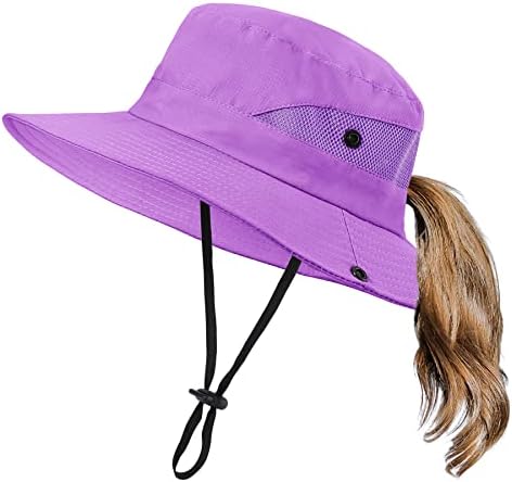 Zando Kids Bucket Hat Hat Girls Sun Hat com Ponytail Hole UPF 50 Chapéu ao ar livre Capinho de verão de praia larga para crianças AGS