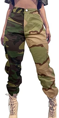 Mulheres calças de carga de camuflagem Camuflagem Fadiga do exército de cintura alta ascendente de jogger Sortel