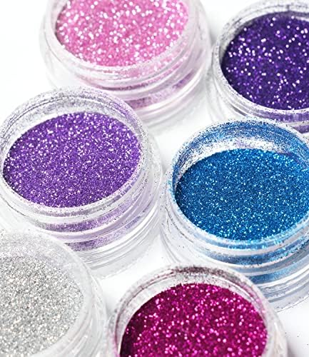 Douborq Glitter Fine para unhas lantejas 6 coloras mixadas holográficas Ultra Fine Iridescente Glitter Powder Flocos