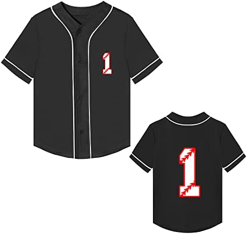 Cabeça de beisebol da criança 1ª camisa de aniversário de menino de menino de menino do ano de um ano de um ano V de pescoço