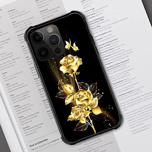 DAIZAG Compatível com estojo para iPhone 14 Pro, Gold Flower Rose Butterfly iPhone 14 Caso Pro for Man Woman, Proteção