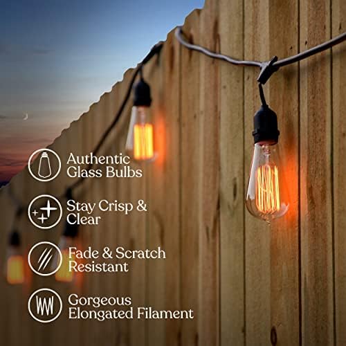 Brightech Ambience Pro Outdoor String Lights - 48 pés Luzes de pátio diminuídas - Luzes comerciais de cordas à prova