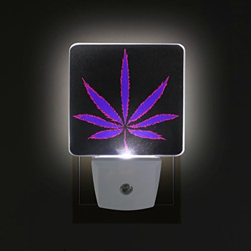 Conjunto Naanle de 2 folha de cannabis de maconha roxa neon em preto sensor automático Led Dusk para Dawn Night Light Plug