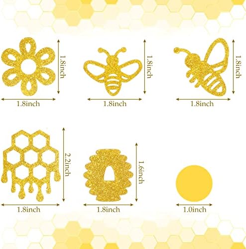 280 peças Bumble Bee Glitter Confetti, Black Yellow Yellow Gold Bee Circle Decoração de Confetes para a Bee Party
