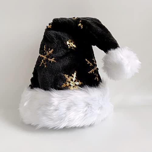 QTMY Black Christmas Papai Noel Hat com lantejoulas de floco de neve dourado para adultos Famíliaas de Natal do ano novo Decorações