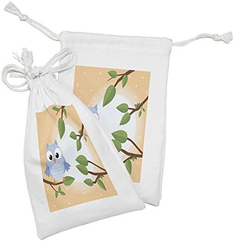 Ambesonne Owl Print Fabric bolsa Conjunto de 2, padrão de uma criatura voadora em um galho de árvore em uma floresta