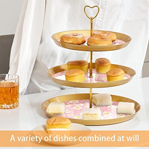 Stand de bolo de 3 camadas, margaridas Flores Torre de Display de sobremesas, Suporte de Cupcake Round Plástico Serviço
