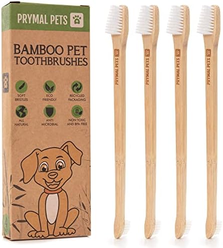 Espregureira de dentes de cães de animais de estimação - escova de dentes de bambu de 4 pacote para cães + gatos - cerdas macias
