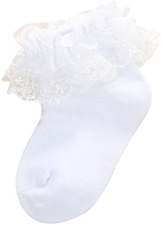 Meias de babados de renda para meninas garotas bowknot Princess Dressy Socks pack 4 branco/rosa/cinza/marinha/multicolor 0-24 meses