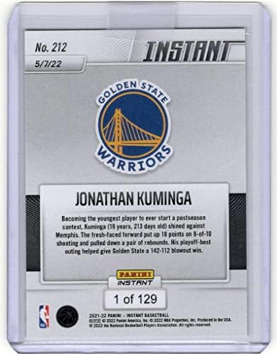 Jonathan Kuminga RC 2021-22 Panini Instant /129 Rookie 212 Warriors Playoffs MT-MT+ NBA Basquete