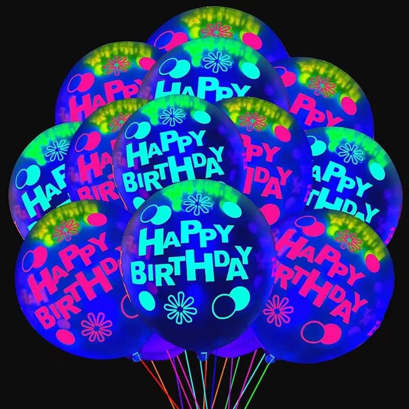 Balão fluorescente de neon, 60pcs feliz aniversário estrelado balão, balão fluorescente brilhante no escuro, usado para decoração
