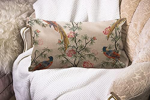 Capa de travesseiro decorativo de arremesso de pássaros wozukia linda chinoerie exótica rosa vintage rosa palmeiras flores aves borda