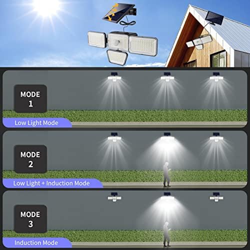 Luzes de sensor de movimento solar Outdoor - 2 pacote 3000 lm Luzes de inundação LED sem fio com controle remoto, painel solar separável