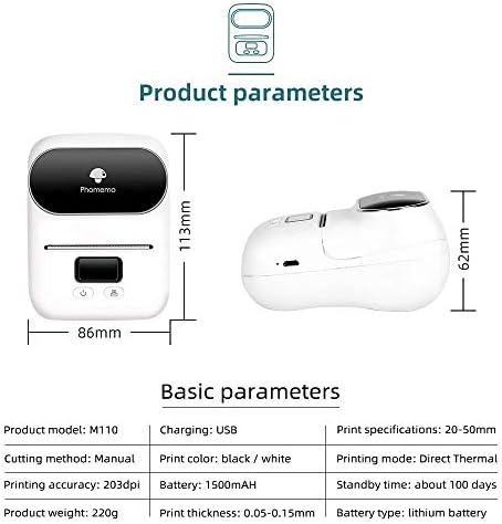 N/A Rótulo Printer-Portable Bluetooth Thermal Label Maker Aplica a rotulagem, remessa, escritório, cabo, impressora de etiqueta
