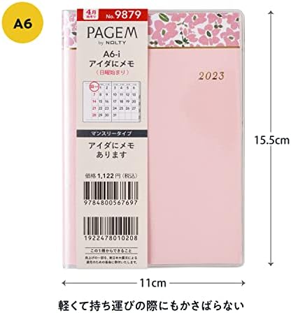 Noritsu Pagem 9880 Planejador mensal, começa em abril de 2023, A6, a partir de domingo, branco