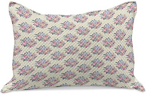 Ambesonne Floral malha de colcha de travesseira, estilo de desenho floral vintage clássico em cores rítmicas de cores