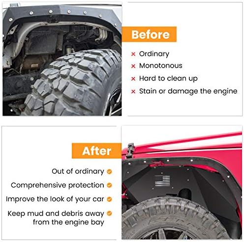 Liners de pára-choque interno frontal para Jeep Wrangler JK JKU 4WD 2007-2018 Us Bandeira do logotipo da corrosão resistente a alumínio