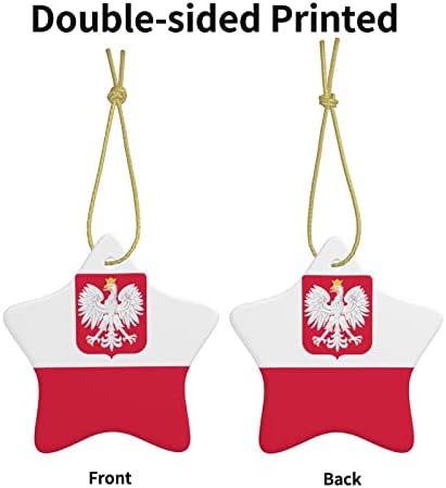 Cerâmica da árvore de Natal pendurada, bandeira da Polônia DCOR de férias de férias de cerâmica impressa em dois lados