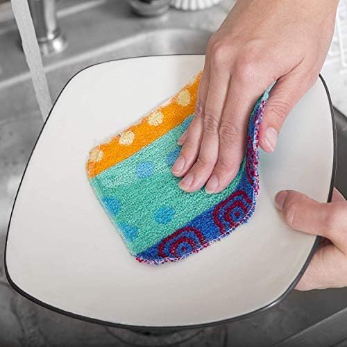 Conjunto de esponja de lavadora de pratos reutilizável-almofadas de limpeza não arranhadas e panos de lavagem feitos de fibras
