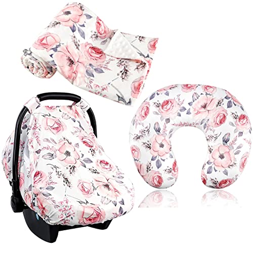 Capa de travesseiro de enfermagem para bebês, cobertor Minky recém -nascido super macio, garotas de capa de carro, floral rosa