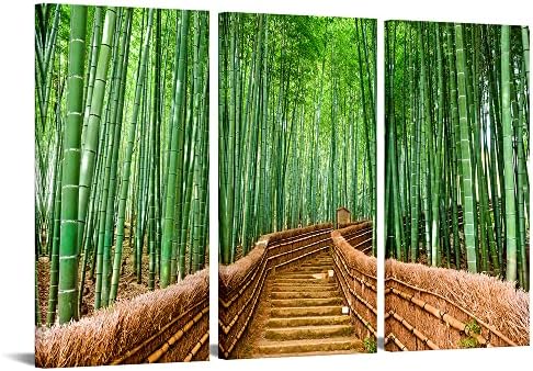 Canvbay 3 peças grandes telas de lona impressão Arte da parede Caminho da floresta de bambu no Kyoto Japão Nature Wilderness Painting Pintura Fotografia Realismo Imagem cênica rústica para a sala da sala de estar Decoração do banheiro do quarto 16x32inchx3pcs