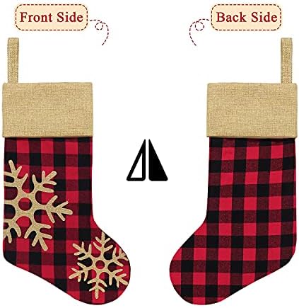 Decorações de meias de Natal 6 pacote, 18 polegadas vermelhas pretas búfalo ornamentos de natal xas