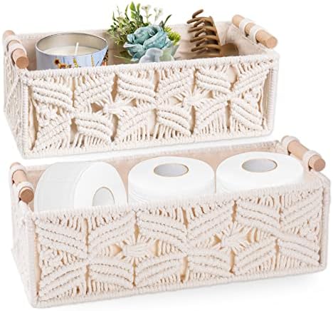 Macamer armazenamento cesta de decoração boho cesta de banheiros para organização, tecido decorativo cesto de vaso sanitário